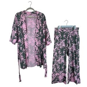 Pact Organic Cotton Floral Lounge Set Kimono Top + Pants | Size M/L & L
